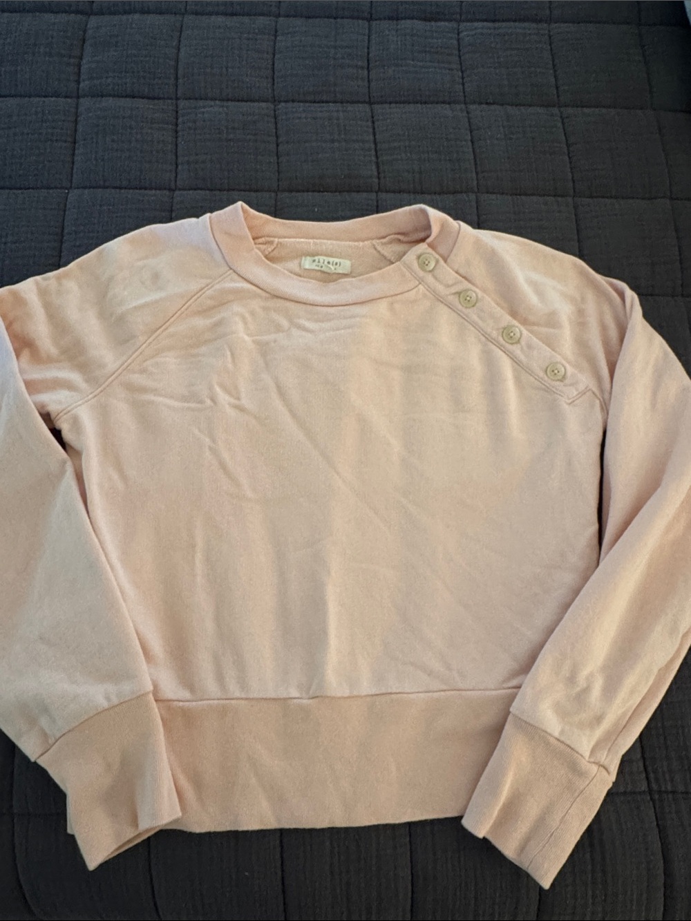 Madewell Pale Pink Crewneck Sweater with Shoulder Buttons